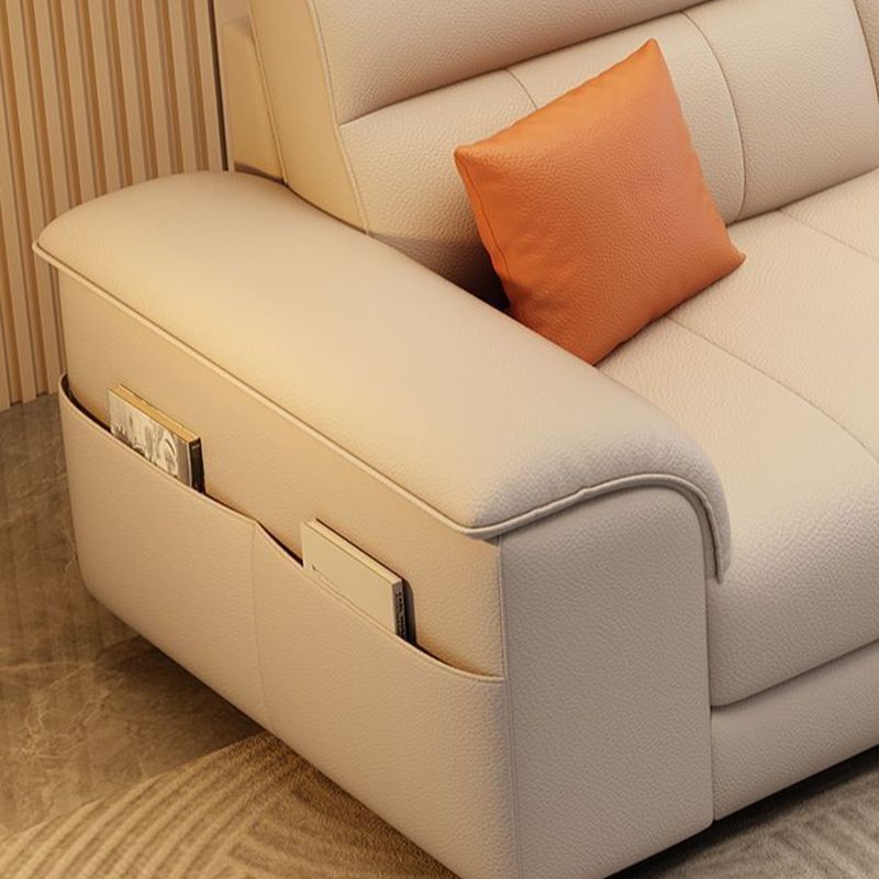 Trendy Ivory Pu Leather Solid Color Floor Sofa-Beige