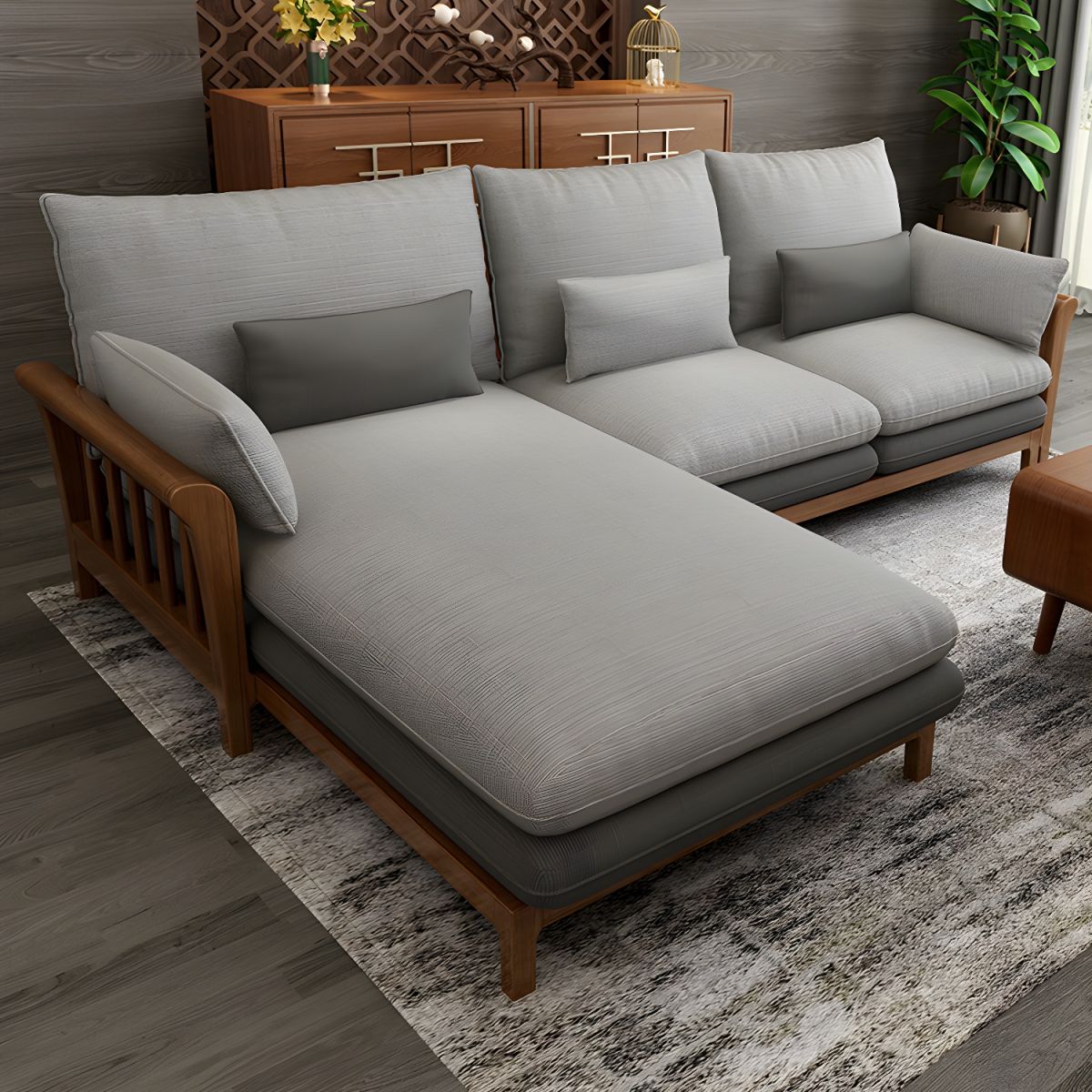 Suryavanshi ZenComfort Flared Arm Sectional Sofa, Removable Cushions with Wooden Legs