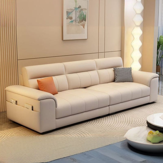 Trendy Ivory Pu Leather Solid Color Floor Sofa-Beige