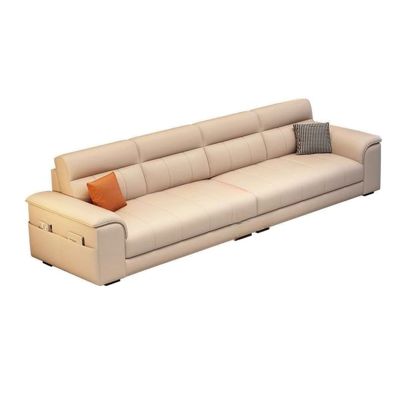 Trendy Ivory Pu Leather Solid Color Floor Sofa-Beige