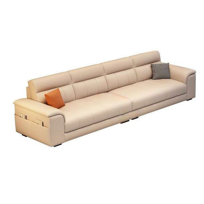 Trendy Ivory Pu Leather Solid Color Floor Sofa-Beige
