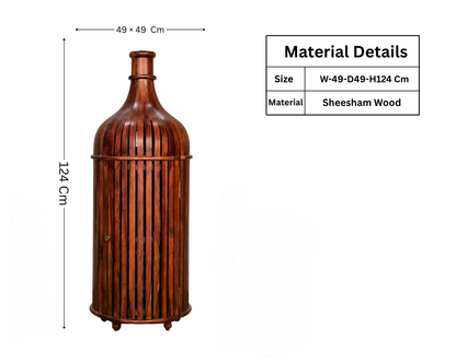 Sheesham Wood Bottle Shape Bar Cabinet with Glass Holder & Wine Storage- Small