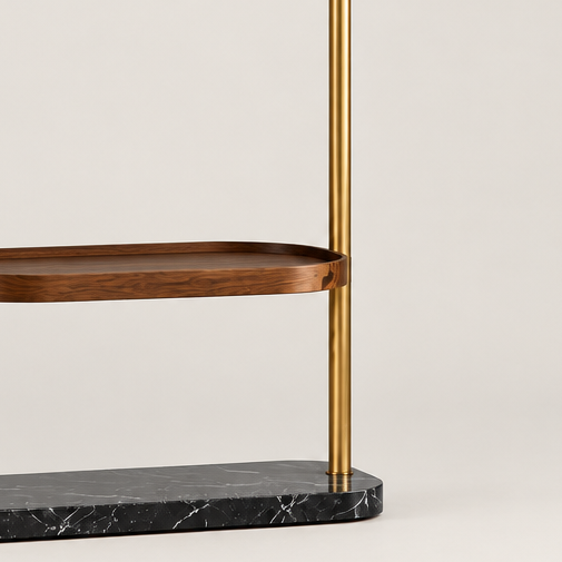 Verona - Metal & Mengo Wood Garment Rack with Marble Base and Wooden Shelf