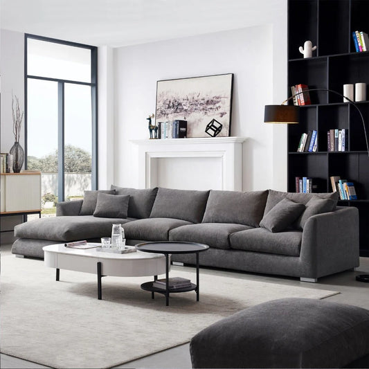 Luxe Cloud Sectional  L-Shaped Sofa – Plush Grey Fabric with Left Chaise & Deep Seating Comfort