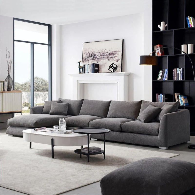 Suryavanshi Luxe Cloud Sectional  L-Shaped Sofa – Plush Grey Fabric with Left Chaise & Deep Seating Comfort