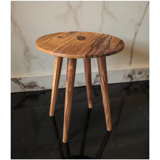 Suryavanshi Sheesham Wood Side Table for Living Room | Solid Wood End Table with Natural Finish | Round Accent Table with Tapered Legs | Wooden Nightstand for Bedroom & Sofa Side Use