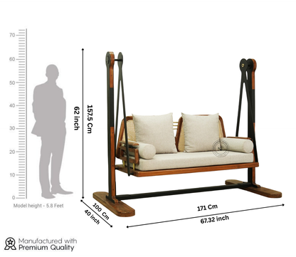 Suryavanshi 2 Seater Sheesham Wood Cane Swing Chair (Cream)