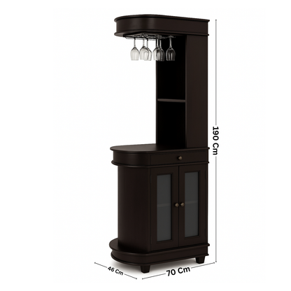 Suryavanshi Sheesham Wood Bar Cabinet for Home Bar -  Glass Doors, Drawer, and Ample Storage (Sheesham Wood-Glass Door, Small-(W70 x D46 x H190 cm)