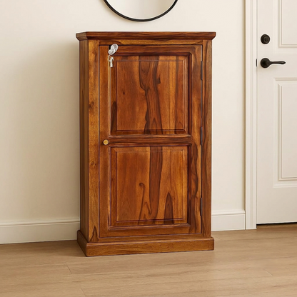 Sheesham Wood 1-Door Shoe Rack with 6 Shelves