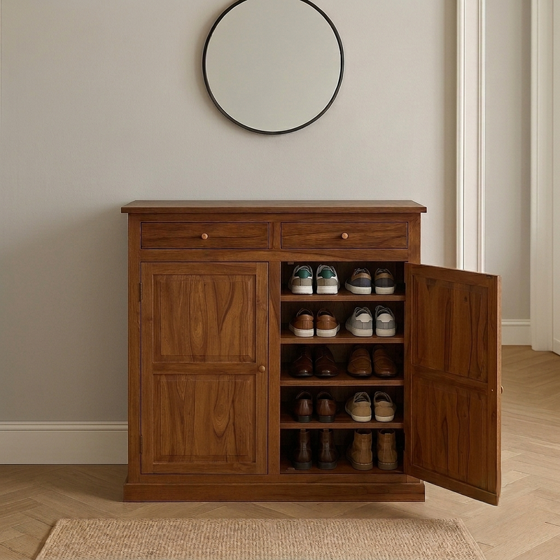 Suryavanshi Sheesham Wood Shoe Storage Cabinet with 2 Drawers and Double Doors