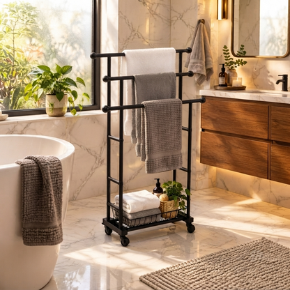 Suryavanshi Everest Freestanding 3-Tier Towel Stand with Storage Basket on Wheels