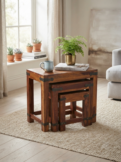 Suryavanshi Horizon Solid Wood Nesting Tables Set of 3 Side & End Tables