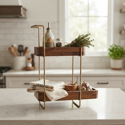 Suryavanshi Valencia 2-Tier Wooden Kitchen Countertop Organizer with Metal Frame,Storage Rack