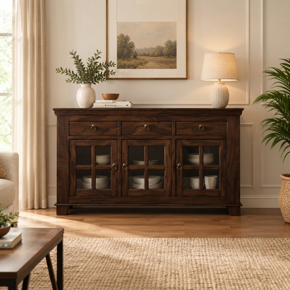 Suryavanshi Sheesham Wood 3 Glass Door & 3-Drawer Sideboard, for Living Room