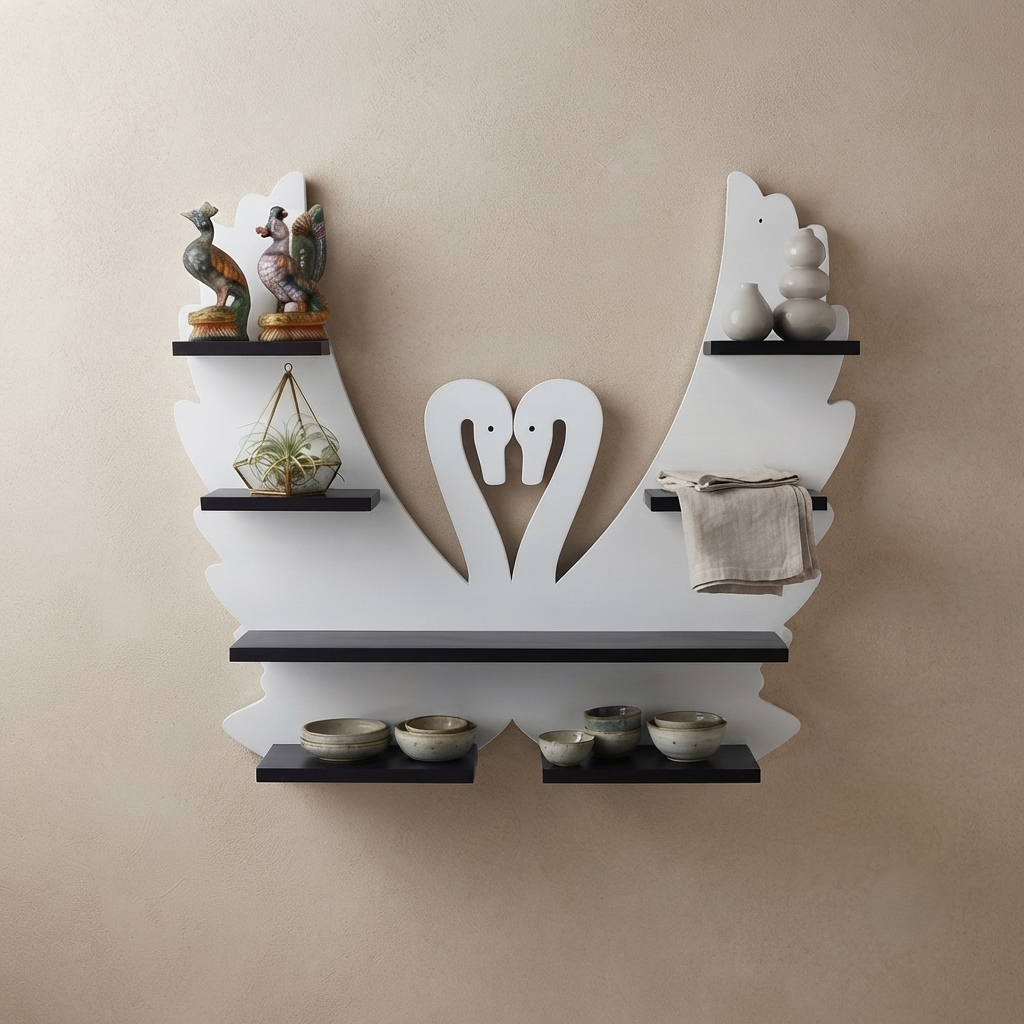 Suryavanshi Tuscany Whire Swan-Shaped Floating Wall Shelf with Multiple Tiers