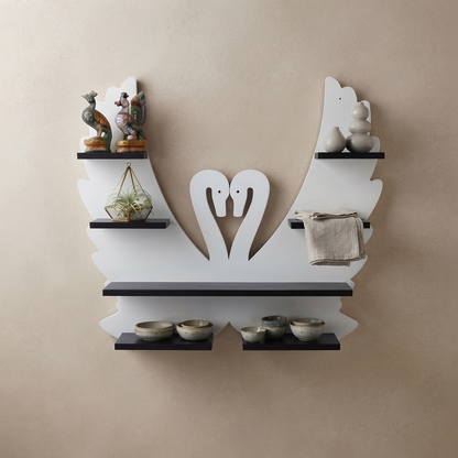 Suryavanshi Tuscany Whire Swan-Shaped Floating Wall Shelf with Multiple Tiers