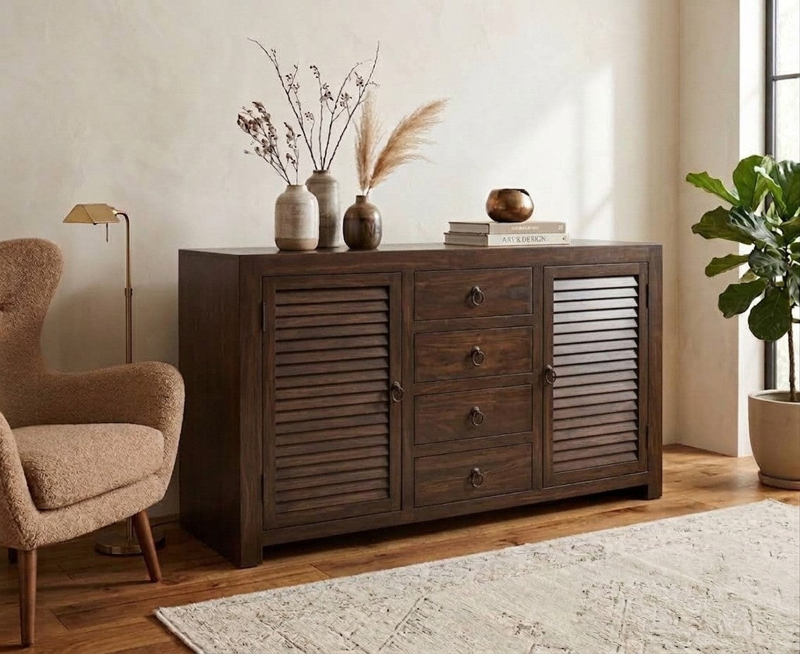 Suryavanshi Sheesham Wood 2-Door 4-Drawer Sideboard: A Beautiful Storage Solution for Your Home(W139*D45*H-86Cm)