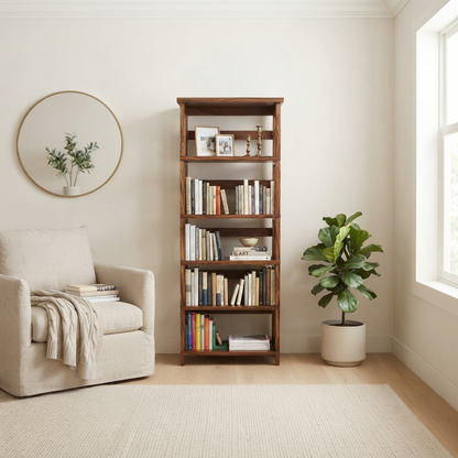 Suryavanshi Oxford Handcrafted Sheesham Wood Large Open Bookshelf – Honey Finish | 5-Tier Book Rack