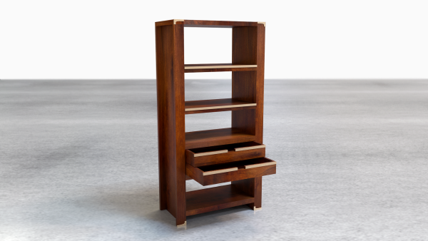Suryavanshi Mango Wood Bookshelf with Brass Inlay – Elegant Storage and Display (35.5D x 120W x 118H)