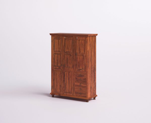 Suryavanshi Sheesham Wood 3-Door, 5-Drawers Wardrobe (W135 x D55 x H196 cm)