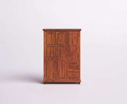 Suryavanshi Sheesham Wood 3-Door, 5-Drawers Wardrobe (W135 x D55 x H196 cm)