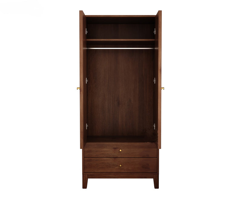Suryavanshi Sheesham Wood Wardrobe with Cane & Brass Accent (Teak Finish)