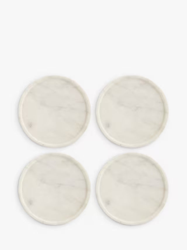 Suryavanshi Round Marble Coasters, Set of 4, White (10×10×1.5 cm)