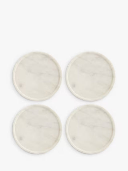 Suryavanshi Round Marble Coasters, Set of 4, White