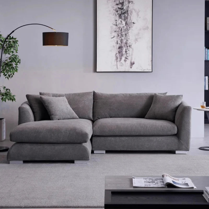 Suryavanshi Luxe Cloud Sectional  L-Shaped Sofa – Plush Grey Fabric with Left Chaise & Deep Seating Comfort