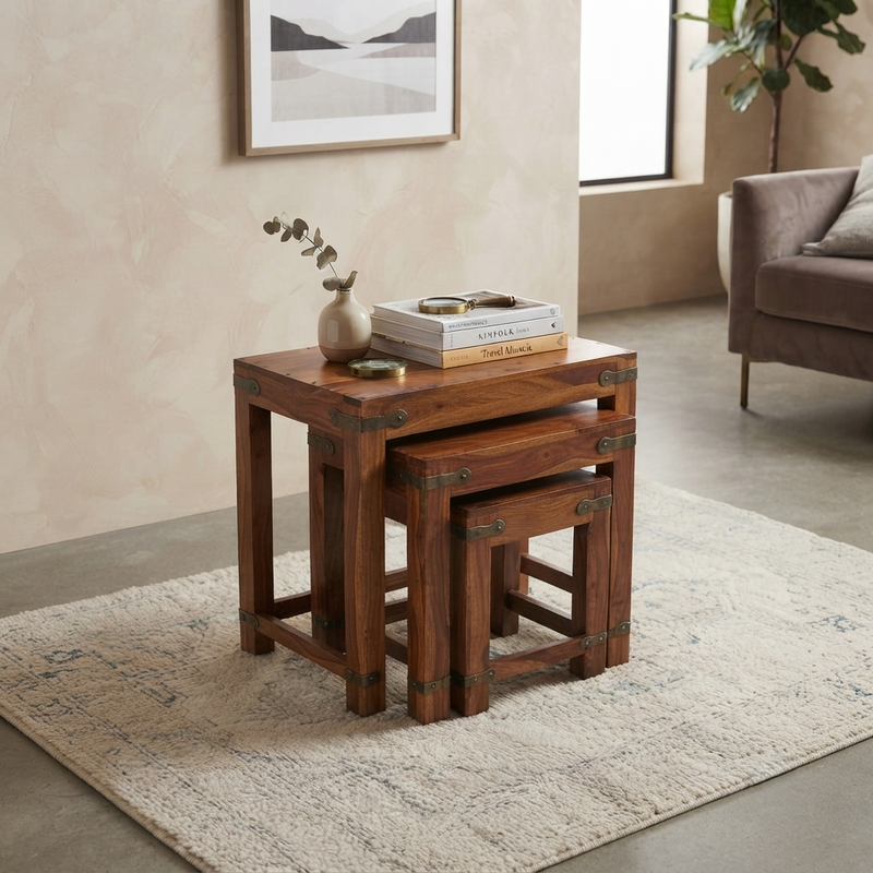 Suryavanshi Horizon Solid Wood Nesting Tables Set of 3 Side & End Tables