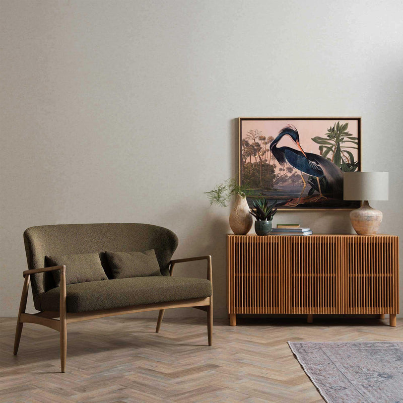 Suryavanshi Grove Green Boucle 2 Seater Sofa with Solid Wood Frame (W123 x D73 x H83.5 cm)