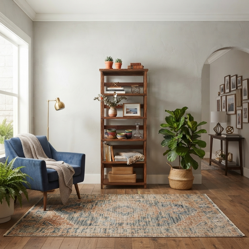 Suryavanshi Oxford Handcrafted Sheesham Wood Large Open Bookshelf – Honey Finish | 5-Tier Book Rack