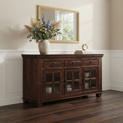 Suryavanshi Sheesham Wood 3 Glass Door & 3-Drawer Sideboard, for Living Room