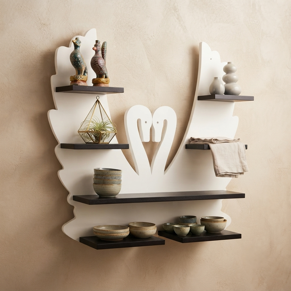 Suryavanshi Tuscany Whire Swan-Shaped Floating Wall Shelf with Multiple Tiers