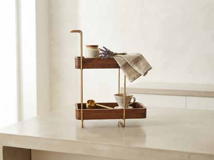 Suryavanshi Valencia 2-Tier Wooden Kitchen Countertop Organizer with Metal Frame,Storage Rack