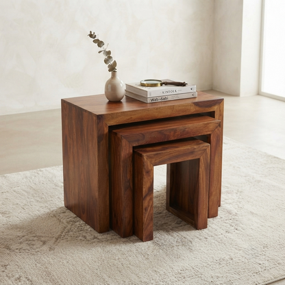 Suryavanshi Venice Solid Wood Nesting Tables Set of 3, Handcrafted Side Tables