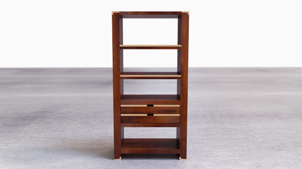 Suryavanshi Mango Wood Bookshelf with Brass Inlay – Elegant Storage and Display (35.5D x 120W x 118H)