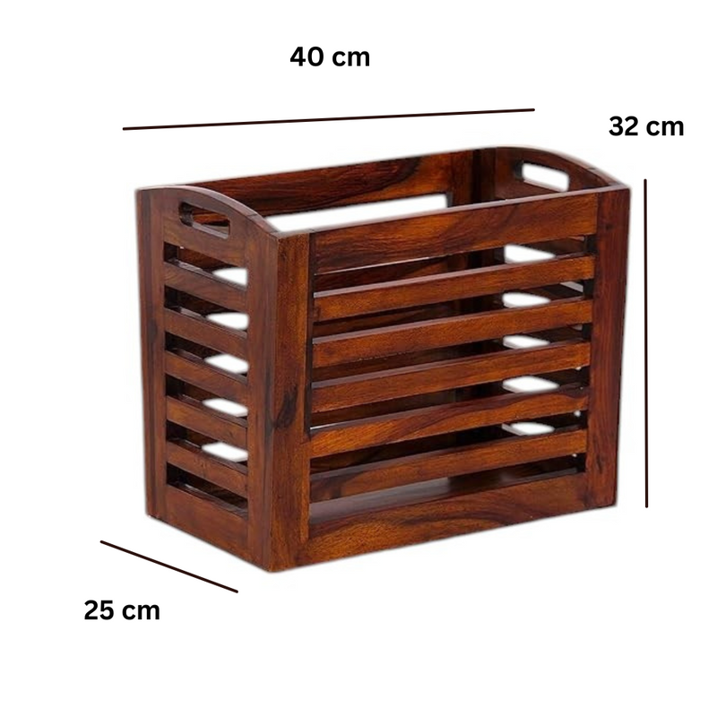 Suryavanshi Sheesham Wood Magazine Basket - 25D x 40W x 32H Centimeters