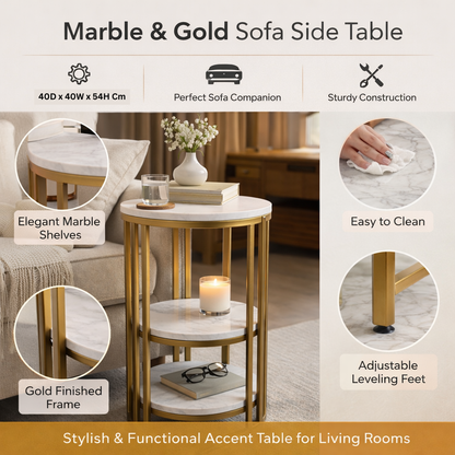 Modern Round Marble Top Side Table With Shelf