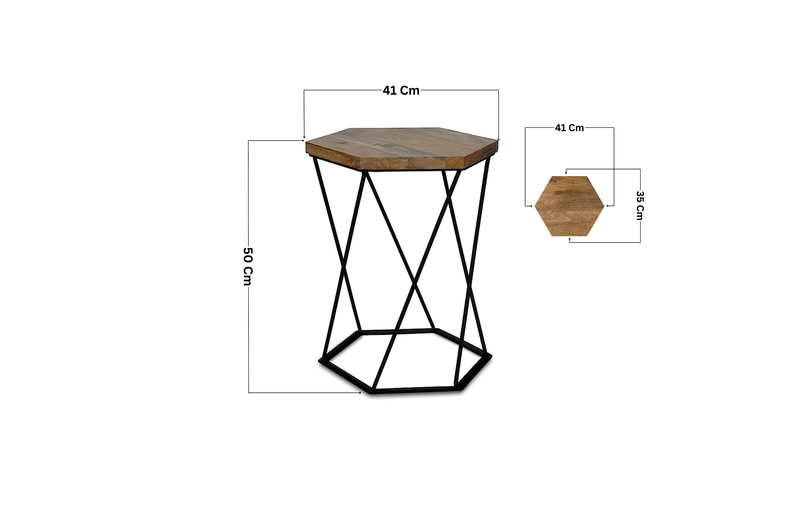 Suryavanshi Mango Wooden Side Table with Black Metal Leg Frame, Wooden Coffee Table, Side Table, End Table, Tea Table, Plant Stand, 41D x 35W x 50H Centimeters