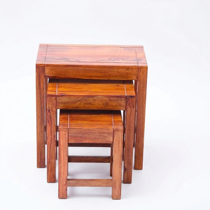Sheesham Wood Nesting Tables Set of 3 – Space-Saving Side Tables in Honey Finish