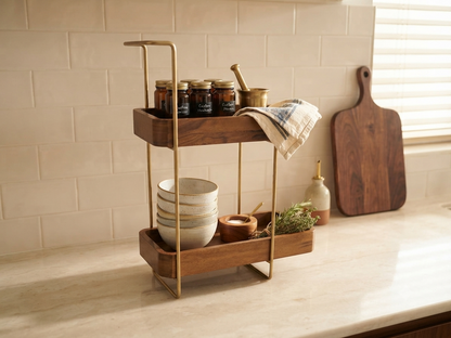 Suryavanshi Valencia 2-Tier Wooden Kitchen Countertop Organizer with Metal Frame,Storage Rack
