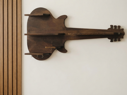 Suryavanshi Milan Guitar Shaped Wooden Floating Wall Shelf for Home Decor