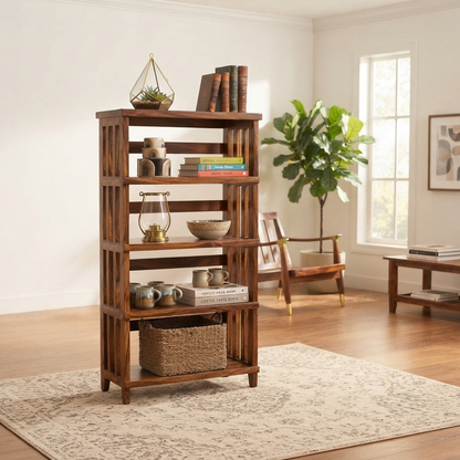 Suryavanshi Oxford Handcrafted Sheesham Wood Small Open Bookshelf – Honey Finish | 4-Tier Book Rack