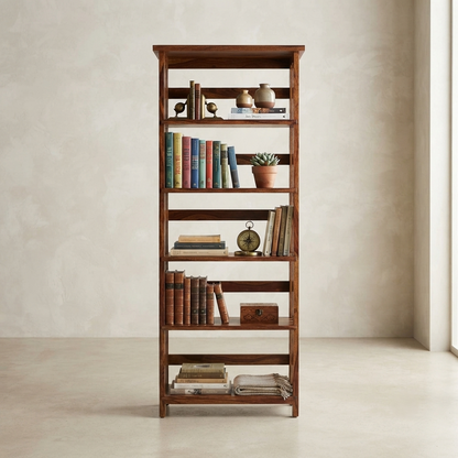 Suryavanshi Oxford Handcrafted Sheesham Wood Large Open Bookshelf – Honey Finish | 5-Tier Book Rack