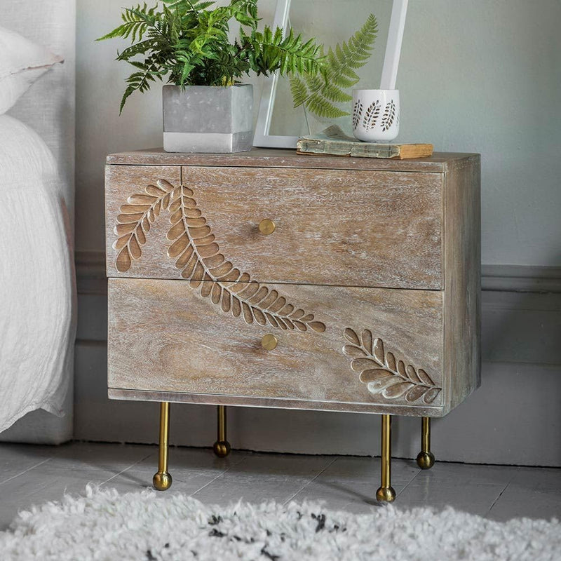 Suryavanshi Mango Wood Fern Chest of  Drawers – Nature-Inspired Storage with Artistic Detailing (W85 x D45 x H98cm)