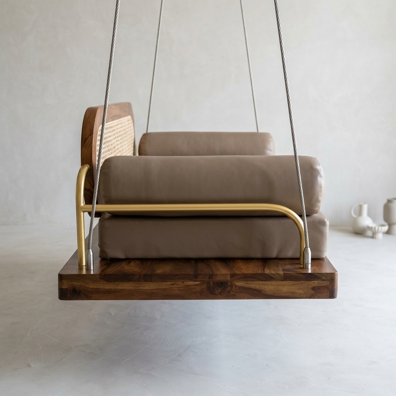 Rajsi CaneCraft Solid Wood Hanging Swing with Cane Backrest