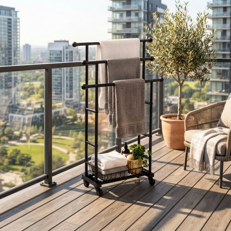 Suryavanshi Everest Freestanding 3-Tier Towel Stand with Storage Basket on Wheels