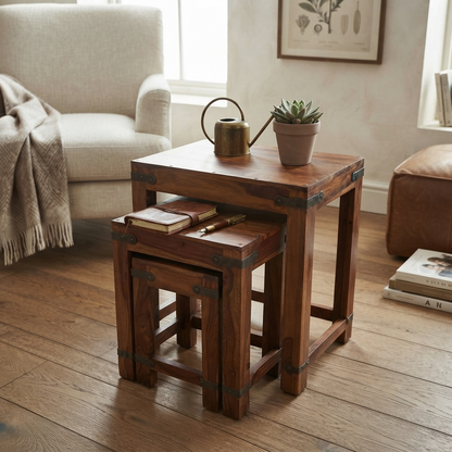 Suryavanshi Horizon Solid Wood Nesting Tables Set of 3 Side & End Tables