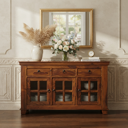 Suryavanshi Sheesham Wood 3 Glass Door & 3-Drawer Sideboard, for Living Room